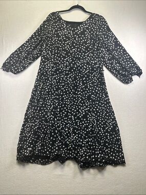 Talbots Black and White Floral-Print Long Sleeve Dress